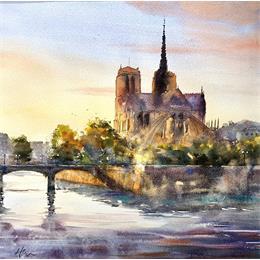 Peinture Notre Dame par Jones Henry | Tableau  Aquarelle