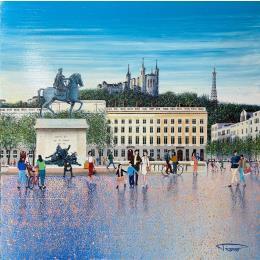 Peinture La Belle Place Bellecour par Dessapt Alan | Tableau Figuratif Acrylique, Huile Urbain