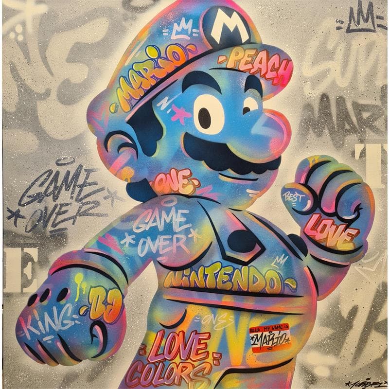 Painting Mario fluo by Lemoine Mael | Painting Pop-art Pop icons Graffiti