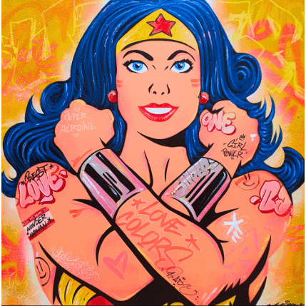 Gemälde Wonder woman von Lemoine Mael | Gemälde Pop-Art Graffiti Pop-Ikonen