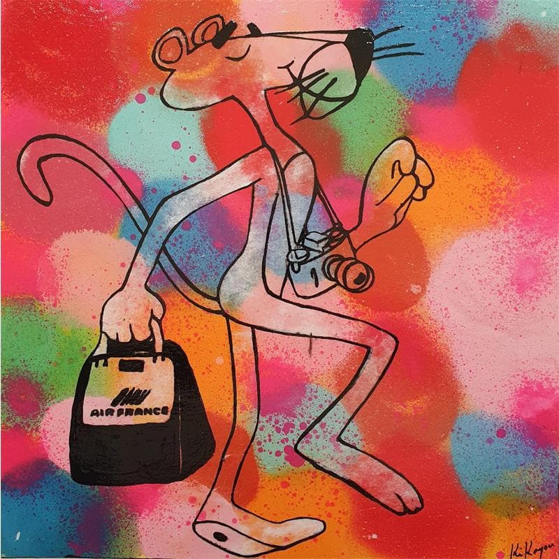 Painting Pink Panther On Holiday by Kikayou | Painting Pop-art Pop icons Graffiti