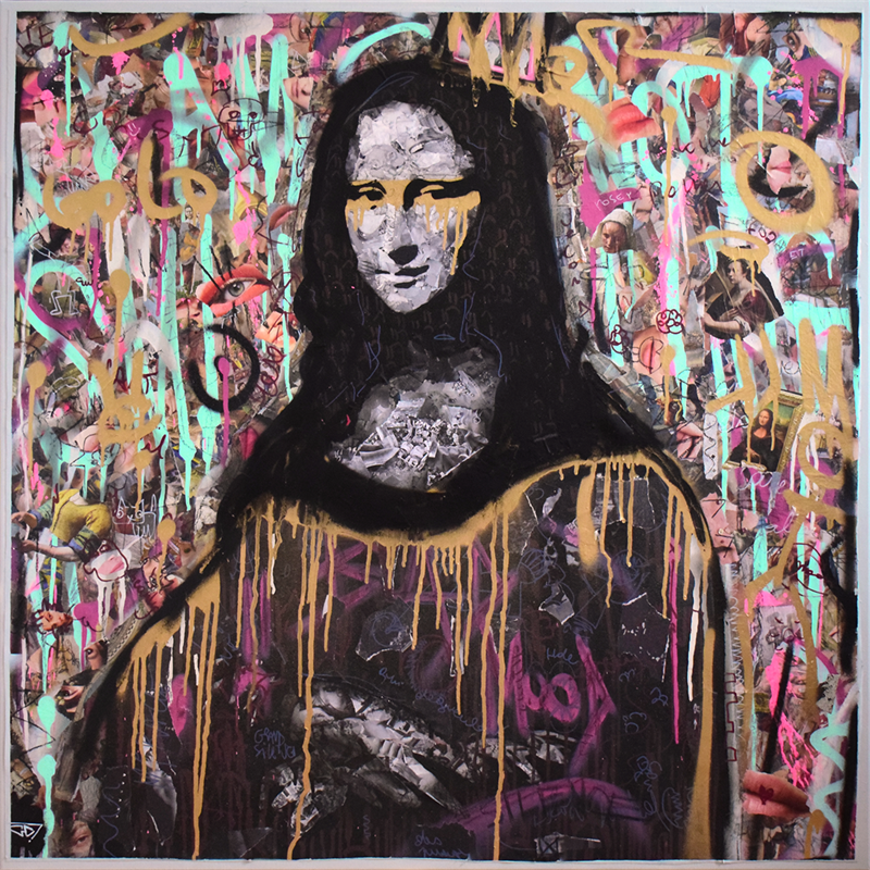 Peinture LA JOCONDE par G.C.Popartist | Tableau Street Art Icones Pop Graffiti Acrylique Collage