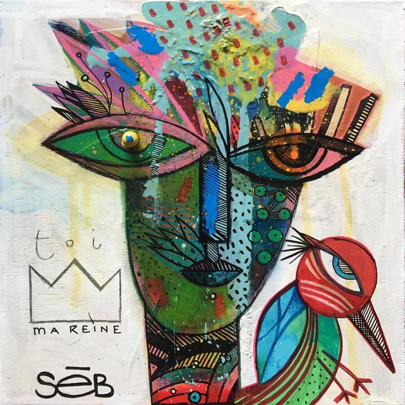 Gemälde Heiana Oiso von Seb | Gemälde Art brut Porträt Holz Acryl