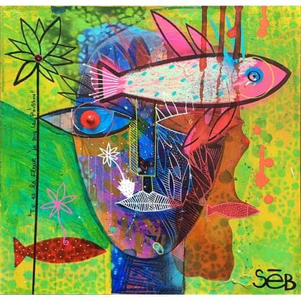 Peinture La fleur et le poisson par Seb | Tableau