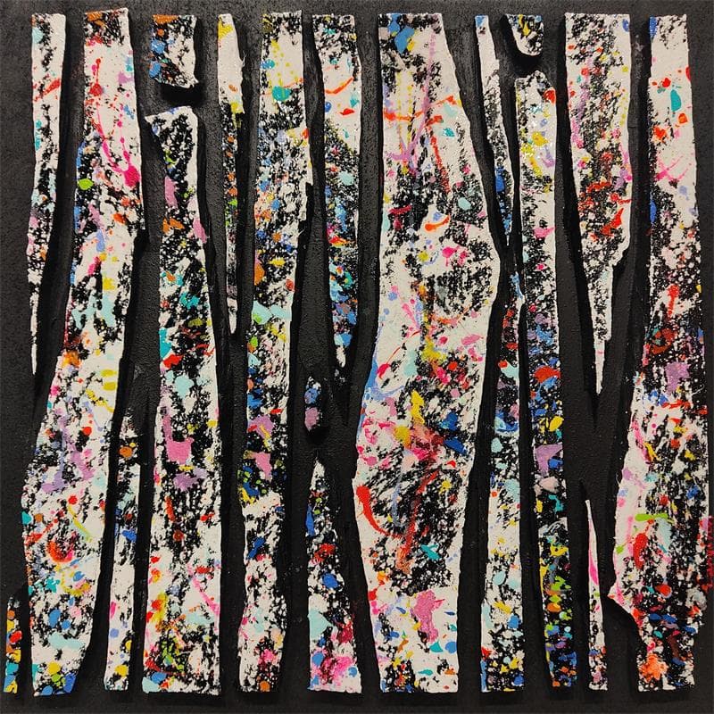 Peinture BC 13 Sylve Multi Bleu Blanc par Langeron Luc | Tableau Abstrait Bois Acrylique Résine