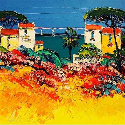 Peinture Hameau au pin parasol par Corbière Liisa | Tableau Figuratif Huile Marine, Paysages