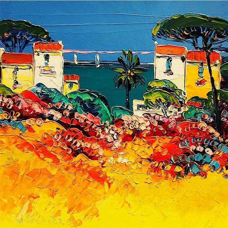 Peinture Hameau au pin parasol par Corbière Liisa | Tableau Figuratif Paysages Marine Huile