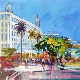 Peinture Cannes, beau temps sur la Croisette par Frédéric Thiery | Tableau Figuratif Acrylique, carton scènes de vie, Urbain