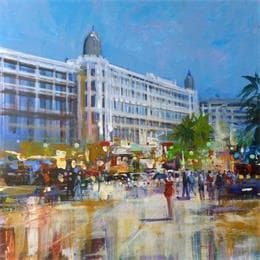 Painting Cannes, le Carlton  by Frédéric Thiery | Painting Figurative Acrylic, Cardboard Urban