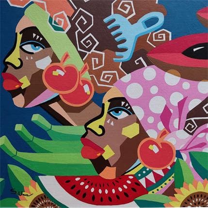 Painting ENTRE FLORES Y FRUTAS by S.Uria | Painting Figurative Acrylic Portrait