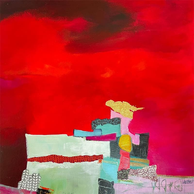 Peinture Soleil emprisonné par Lau Blou | Tableau Abstrait Minimaliste Acrylique