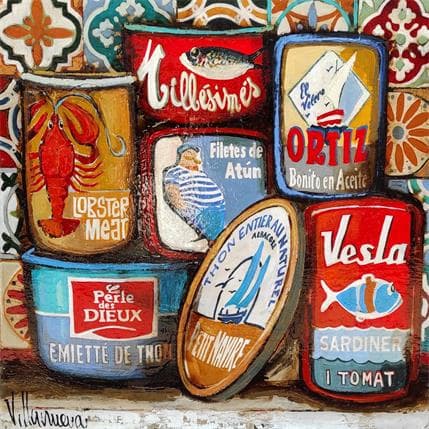 Painting Latas by Villanueva Puigdelliura Natalia | Painting Figurative Oil Still-life