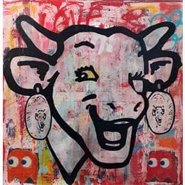 Painting La vache qui rit Happy by Kikayou | Painting Street art Graffiti Animals, Pop icons, Society