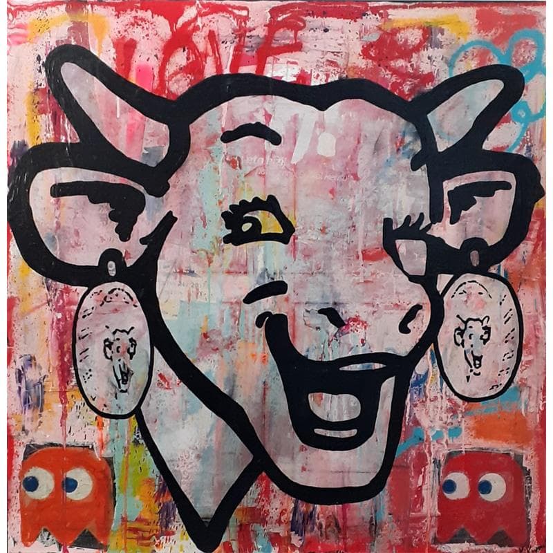 Painting La vache qui rit Happy by Kikayou | Painting Street art Society Pop icons Animals Graffiti