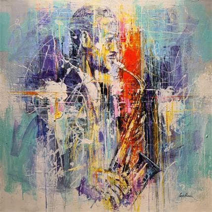 Painting Jazz Blue by Silveira Saulo | Painting Figurative Acrylic Portrait