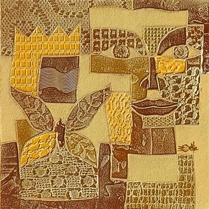 Painting 6A Totem Or et Jaune by Devie Bernard  | Painting Subject matter Acrylic, Cardboard Life style, Portrait