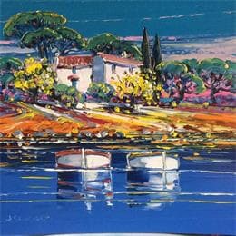 Painting Le charme marin by Corbière Liisa | Painting Figurative Cardboard, Oil Landscapes, Marine