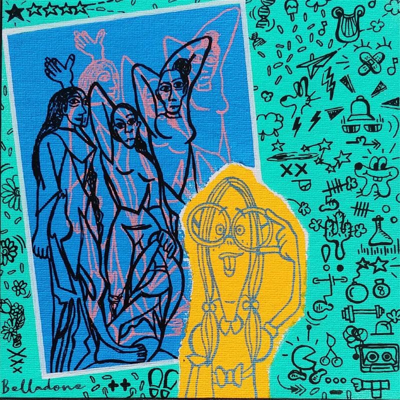 Painting Les demoiselles de récré by Belladone | Painting Pop-art Pop icons Acrylic