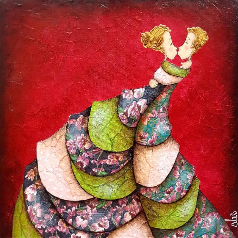 Painting Angèle et Gabin by Blais Delphine | Painting Naive art Life style Acrylic