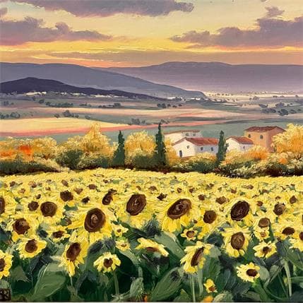 Peinture Golden light of sunflowers par Requena Elena | Tableau  Huile