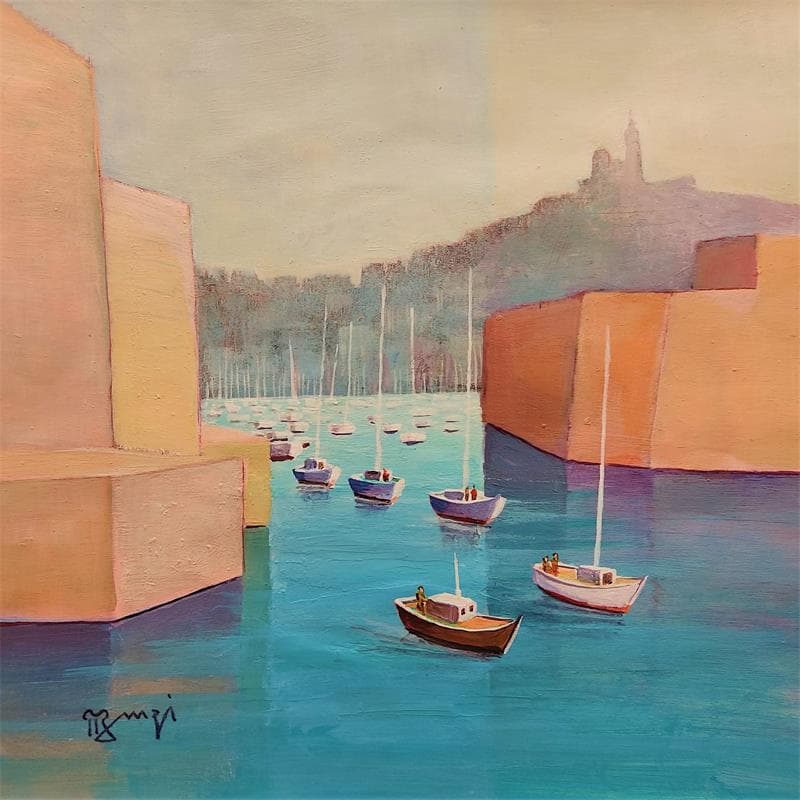 Pintura AO10 Départ de régate por Burgi Roger | Pintura Figurativo Paisajes Marine Life style Acrílico