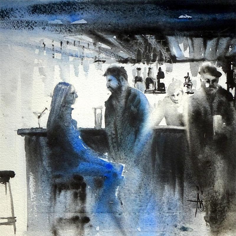 Peinture Charmante soirée par Abbatucci Violaine | Tableau Figuratif Scènes de vie Aquarelle