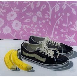 Gemälde Les bananes et le tennis von Auriol Philippe | Gemälde Realismus Acryl, Plexiglas, Posca Pop-Ikonen, Stillleben