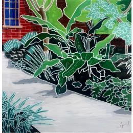 Gemälde Le jardin et la maison en briques von Auriol Philippe | Gemälde Realismus Acryl, Plexiglas, Posca Landschaften