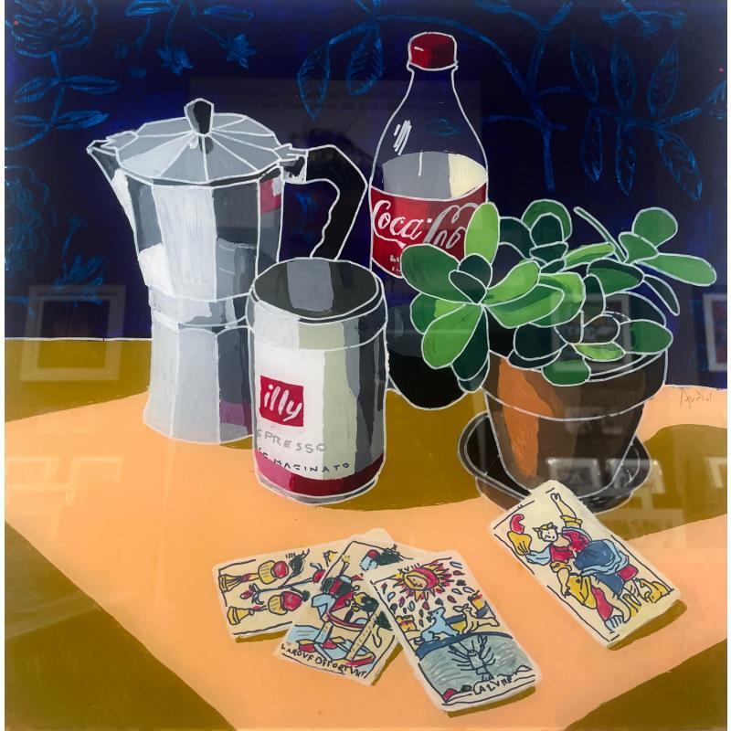 Peinture Le café et les tarots par Auriol Philippe | Tableau Plexiglas Acrylique Posca