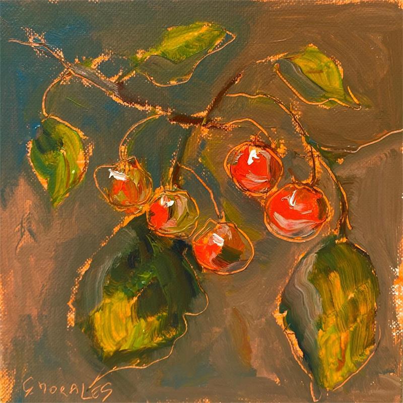 Peinture CERISES par Morales Géraldine | Tableau Figuratif Natures mortes Huile Acrylique
