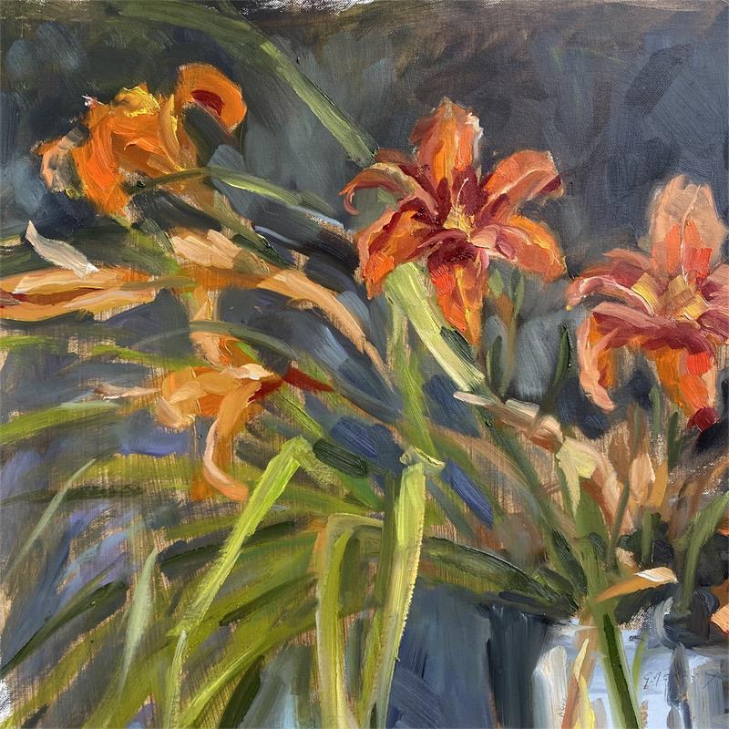 Peinture les Lys par Morales Géraldine | Tableau Figuratif Natures mortes Huile Acrylique