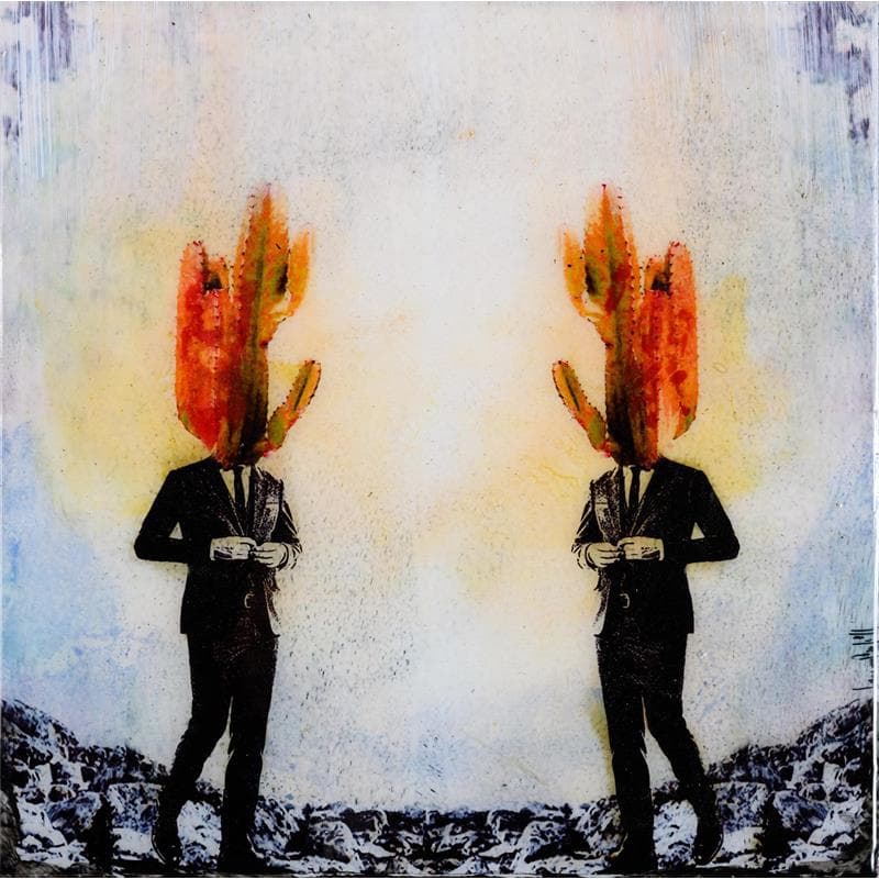 Gemälde Los dos senores cactus III von Bofill Laura | Gemälde Figurativ Porträt Holz Acryl