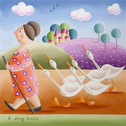 Painting Léonie et ses oies by Davy Bouttier Elisabeth | Painting Naive art Oil Life style, Pop icons