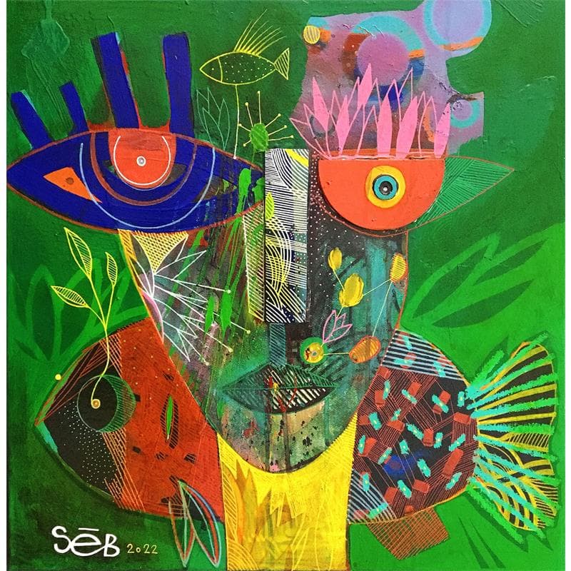 Gemälde Pakü von Seb | Gemälde Art brut Porträt Acryl