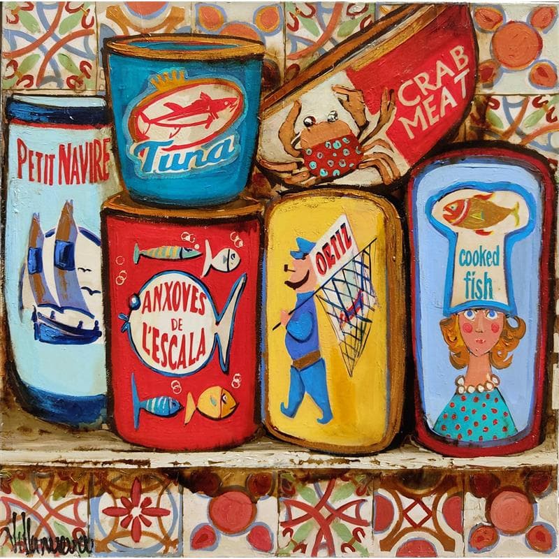 Painting Conservas by Villanueva Puigdelliura Natalia | Painting Figurative Marine Oil