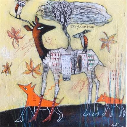 Gemälde Besoin d'air von Colin Sylvie | Gemälde Art brut Acryl, Collage, Pastell Alltagsszenen, Tiere