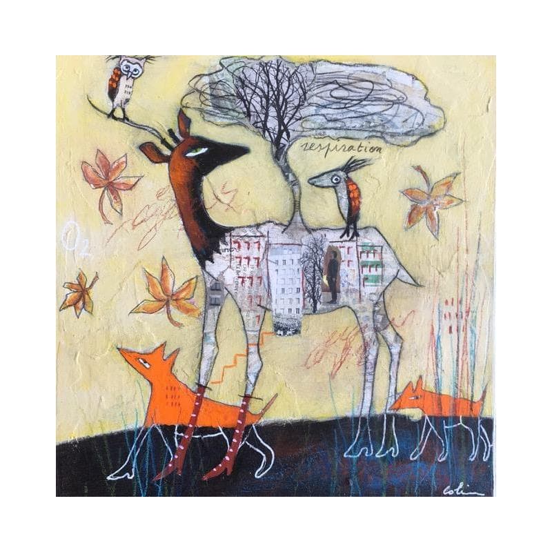 Gemälde Besoin d'air von Colin Sylvie | Gemälde Art brut Alltagsszenen Tiere Acryl Collage Pastell