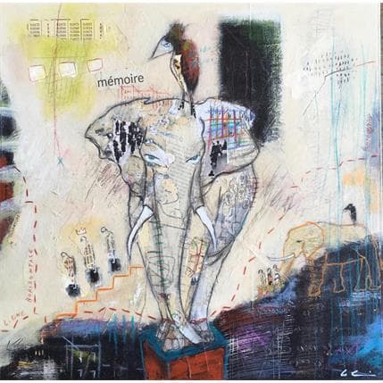 Peinture Mémoire #3 par Colin Sylvie | Tableau Art Singulier Acrylique, Collage, Pastel Animaux