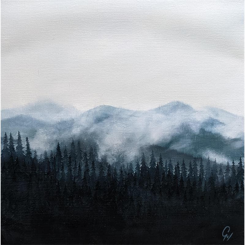 Peinture Forêt bleutée par Pressac Clémence | Tableau Figuratif Paysages Huile