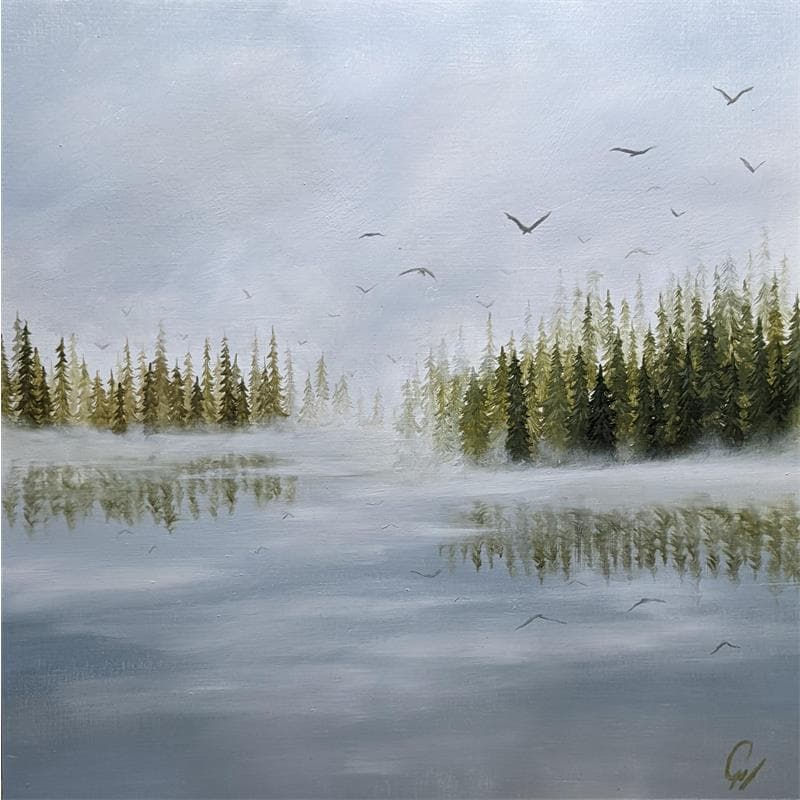 Peinture Grand lac par Pressac Clémence | Tableau Figuratif Paysages Huile