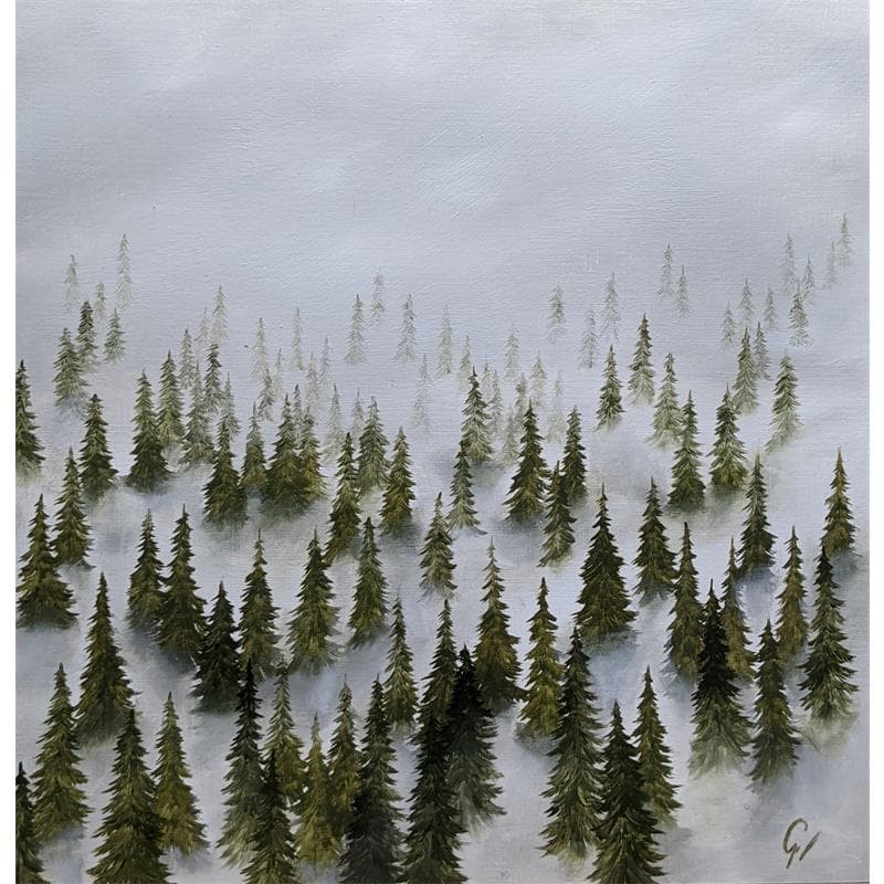 Painting Grande brume by Pressac Clémence | Painting Figurative Landscapes Oil