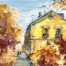 Peinture Sunny house par Volynskih Mariya  | Tableau Figuratif Paysages Urbain Architecture Aquarelle