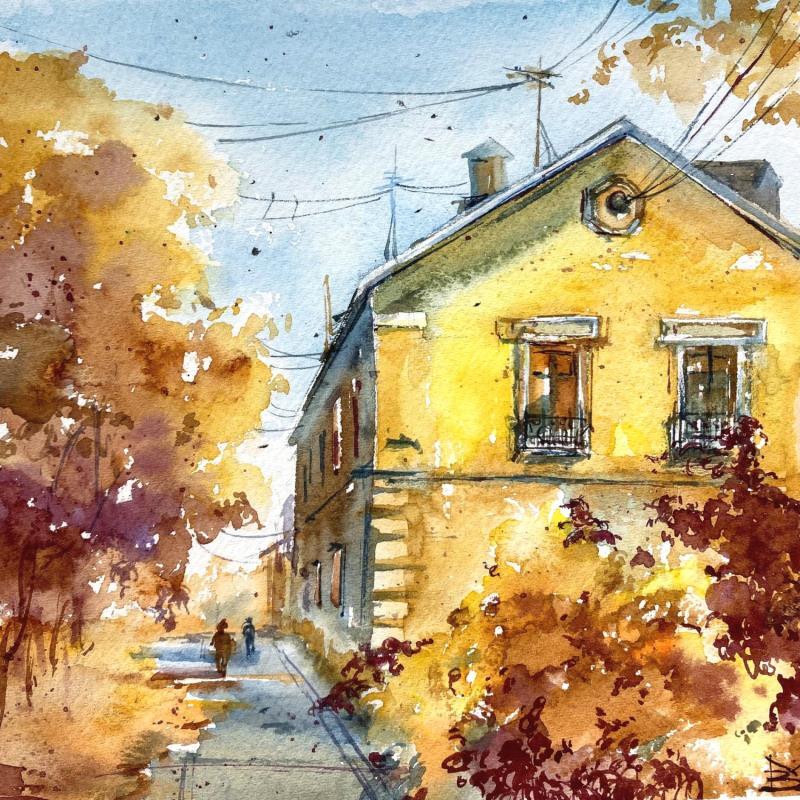 Peinture Sunny house par Volynskih Mariya  | Tableau Figuratif Paysages Urbain Architecture Aquarelle