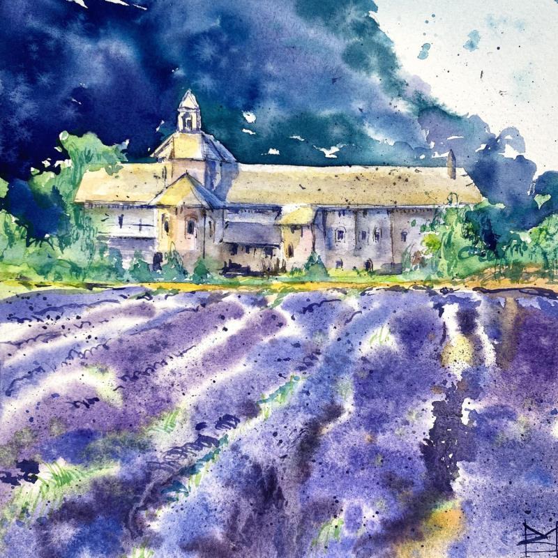 Painting Lavender fields in Provence by Volynskih Mariya  | Painting Figurative Landscapes Nature Architecture Watercolor