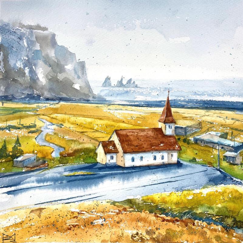 Peinture Autumn Iceland par Volynskih Mariya  | Tableau Figuratif Paysages Nature Architecture Aquarelle