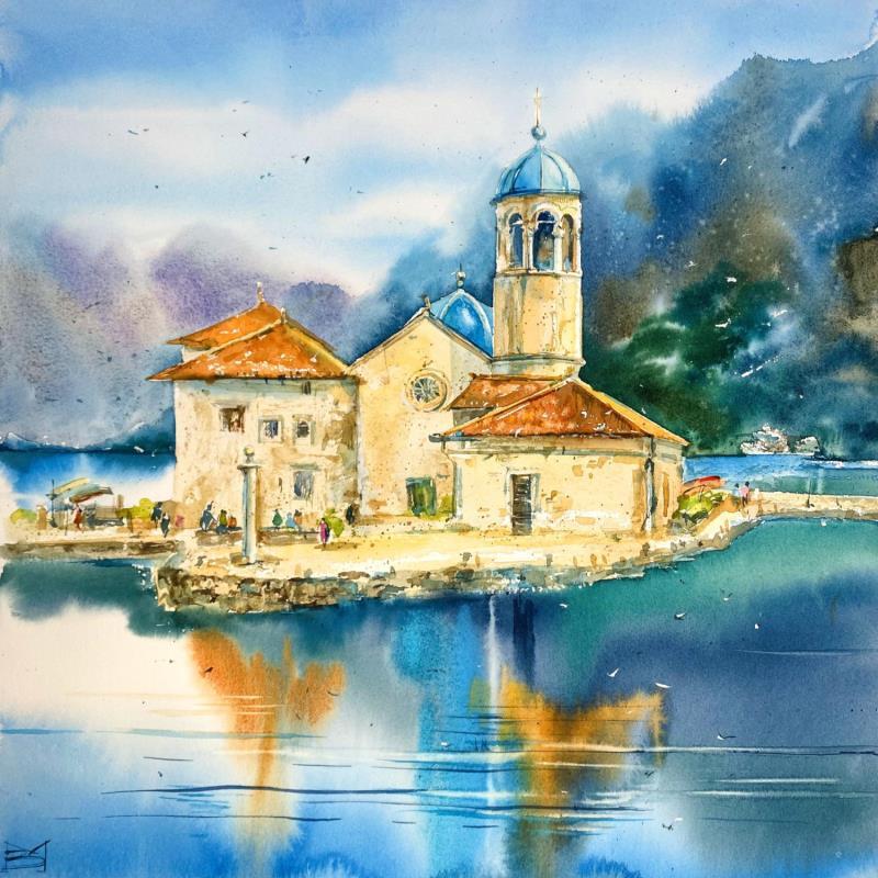 Peinture Island of the Virgin par Volynskih Mariya  | Tableau Figuratif Paysages Nature Architecture Aquarelle