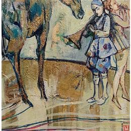 Pintura Les musiciens et le cheval por Machi | Pintura Figurativo Aceite, Acrílico Life style