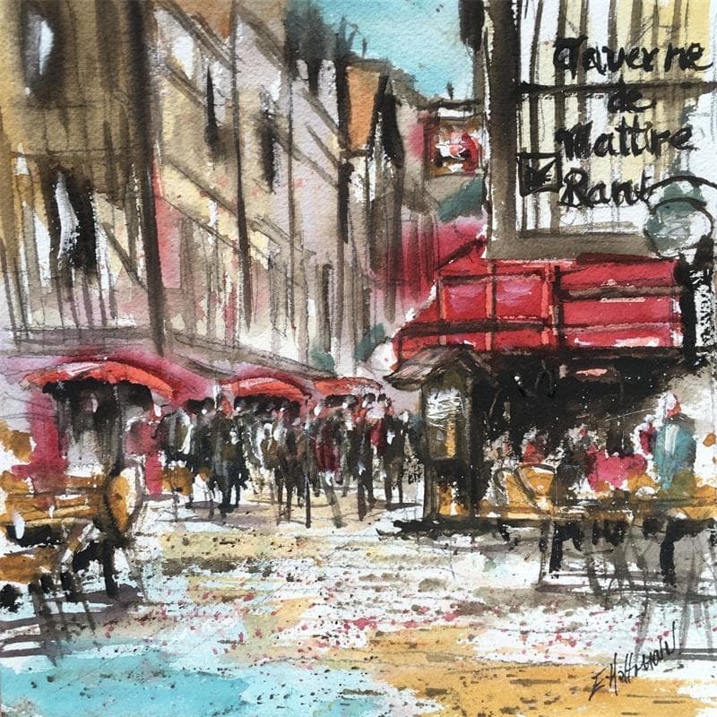 Painting Troyes 92 Terrasse by Hoffmann Elisabeth | Painting Figurative Urban Watercolor