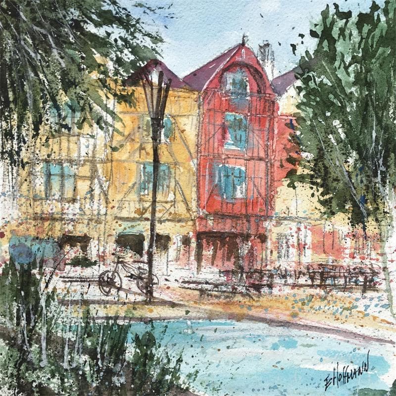 Gemälde Troyes 97 colombages von Hoffmann Elisabeth | Gemälde Figurativ Urban Aquarell