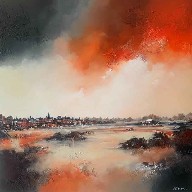 Painting Un soir à St Malo by Pienon Cyril | Painting Abstract Landscapes Urban Marine Acrylic